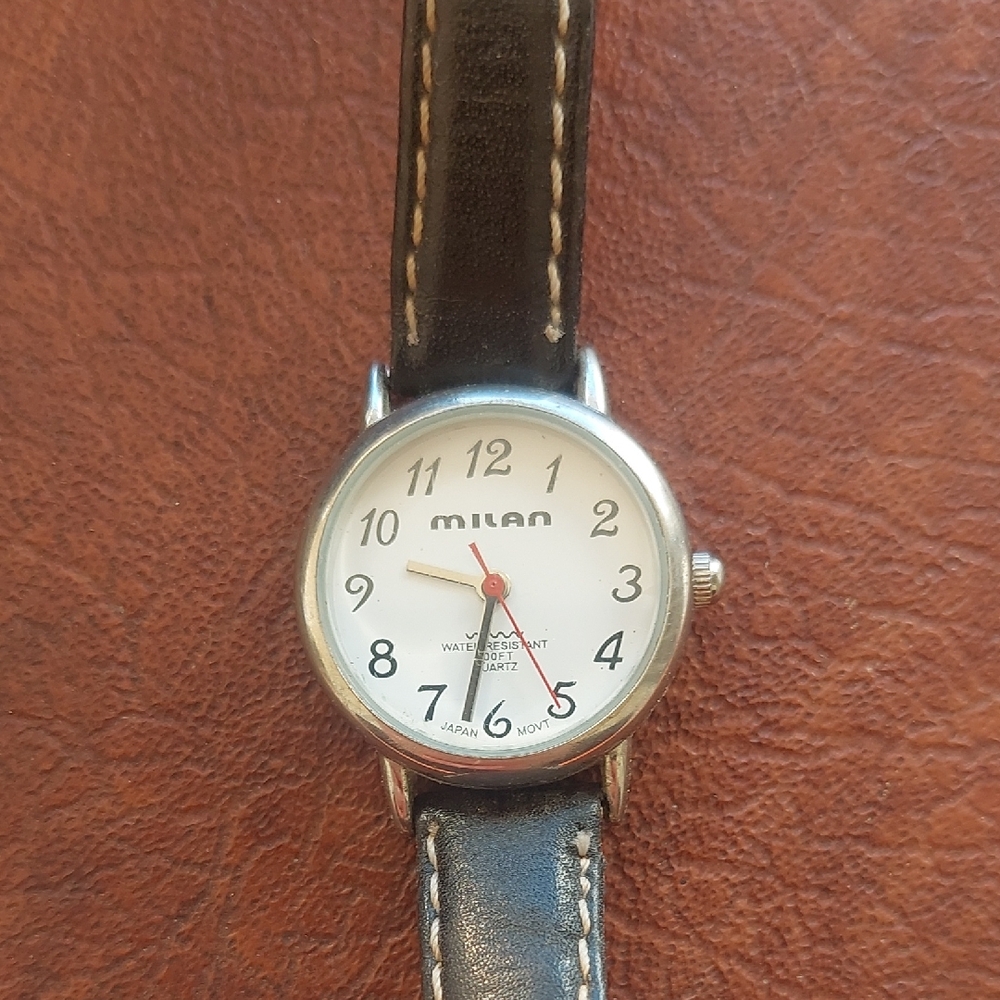 Vintage Milan Quartz Watch Black Arabic Numerals (Tested/Working)